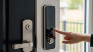 Sensor biométrico de fechadura digital sujo causando falha de leitura