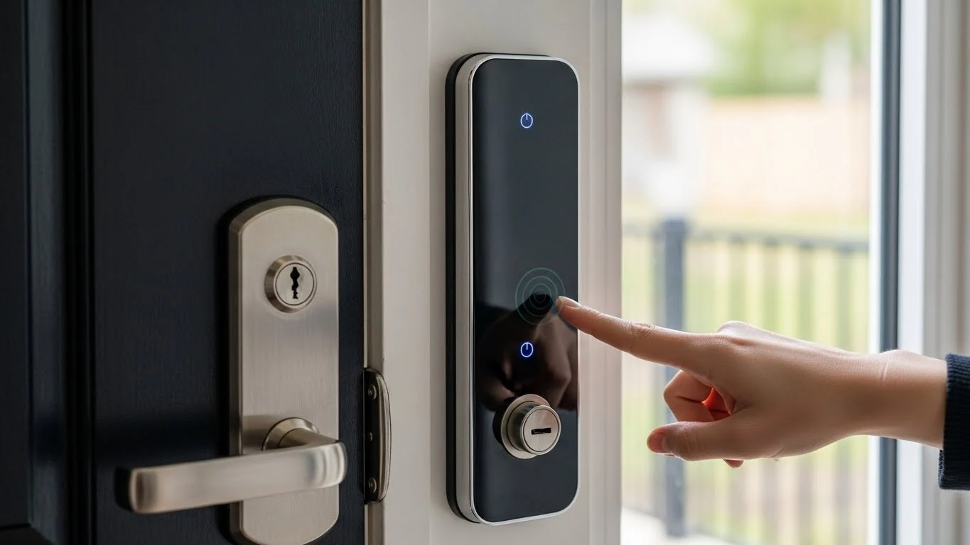 Sensor biométrico de fechadura digital sujo causando falha de leitura