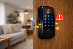fechadura digital travando sozinha em porta residencial