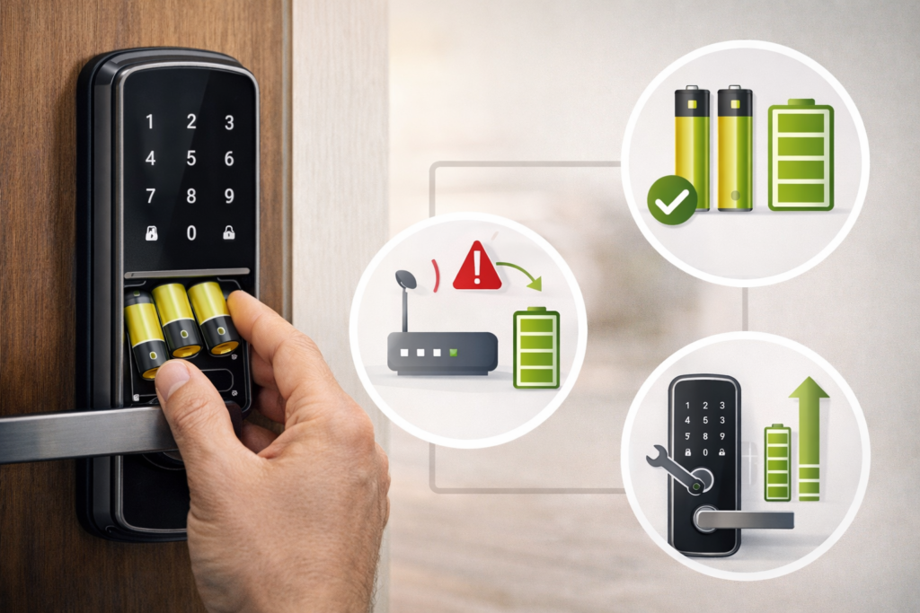 Infográfico mostrando como aumentar a autonomia da bateria de uma fechadura digital