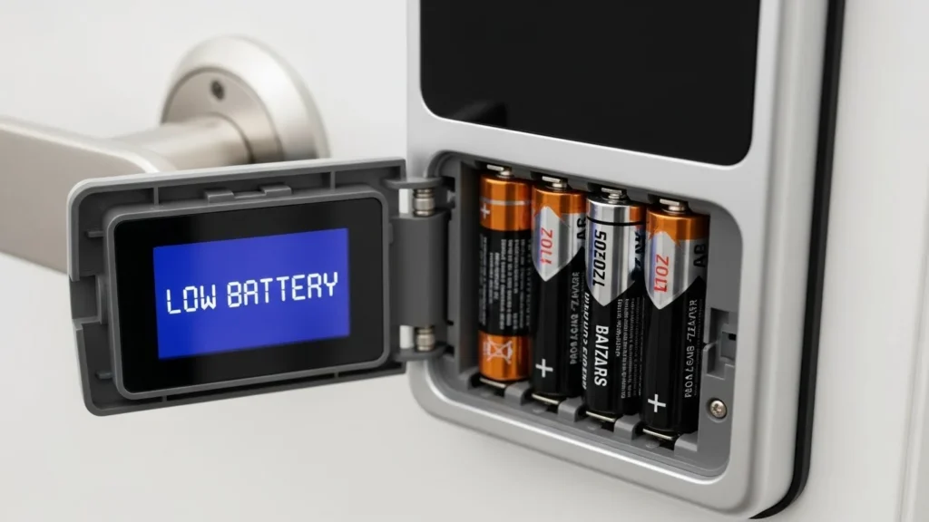 Bateria fraca causando falha de configuração em fechadura digital