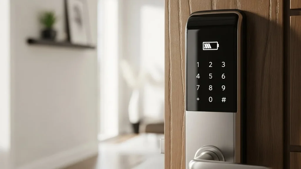 Fechadura digital com aviso de bateria fraca causando travamento
