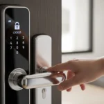 Fechadura digital travada por fora impedindo a abertura da porta