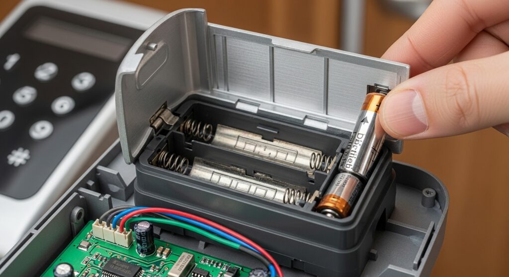 troca de pilhas da fechadura digital para evitar erro no motor